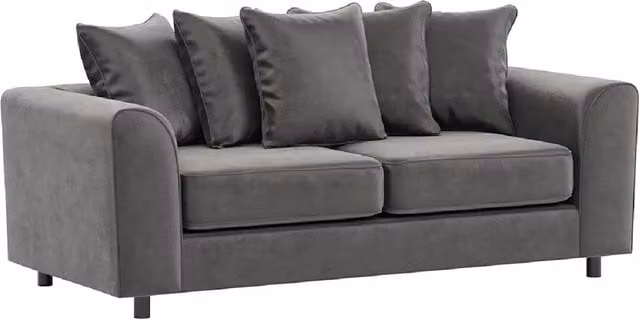 Furnishings For Less UK Brooklyn 3 Seater Sofa in Grey Plush Velvet Fabric with Scatter Back and Foam Upholstery