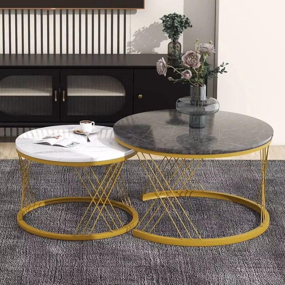 KORVIXA Set of 2 Round Nesting Coffee Tables in White Lacquered Finish – 1