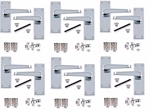 Golden Grace Victorian Straight Door Handles, Polished Chrome, 6 Sets