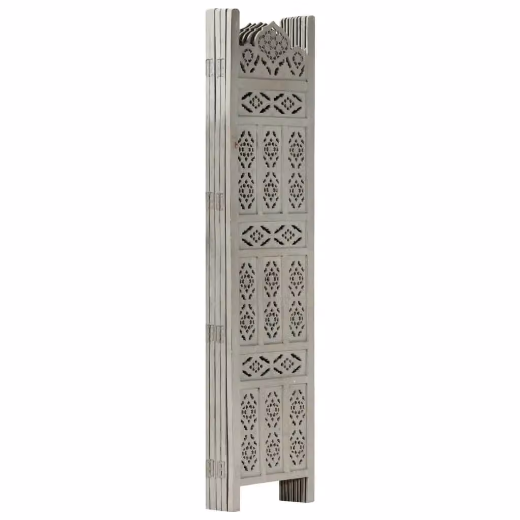 Berkfield Home Hand Carved 5-Panel Room Divider in Grey Solid Mango Wood, H 200 x W 165 cm – 2