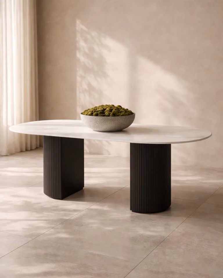 Tommy Franks Rhodes Oval Ceramic Dining Table in White or Black with Matt Stone Finish, W/D/H: 180 x 75 x 90 cm