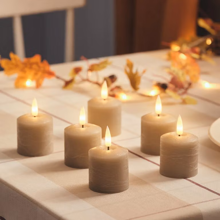 Set of 6 TruGlow® Taupe Distressed LED Votive Candles with Remote Control and Timer