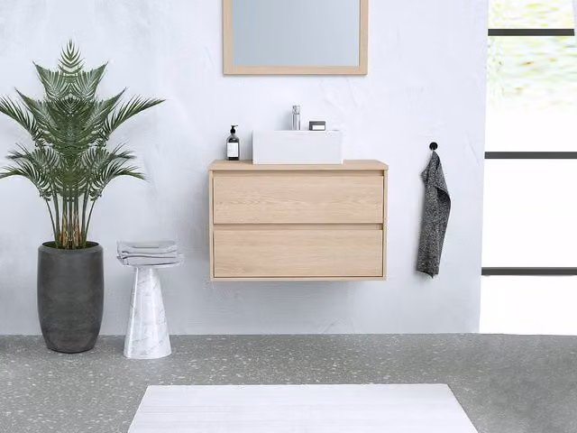 MILIPAM Vente-unique Suspended Vanity Unit in Light Oak Veneer, W: 80 cm, D: 45 cm, H: 50 cm – 1