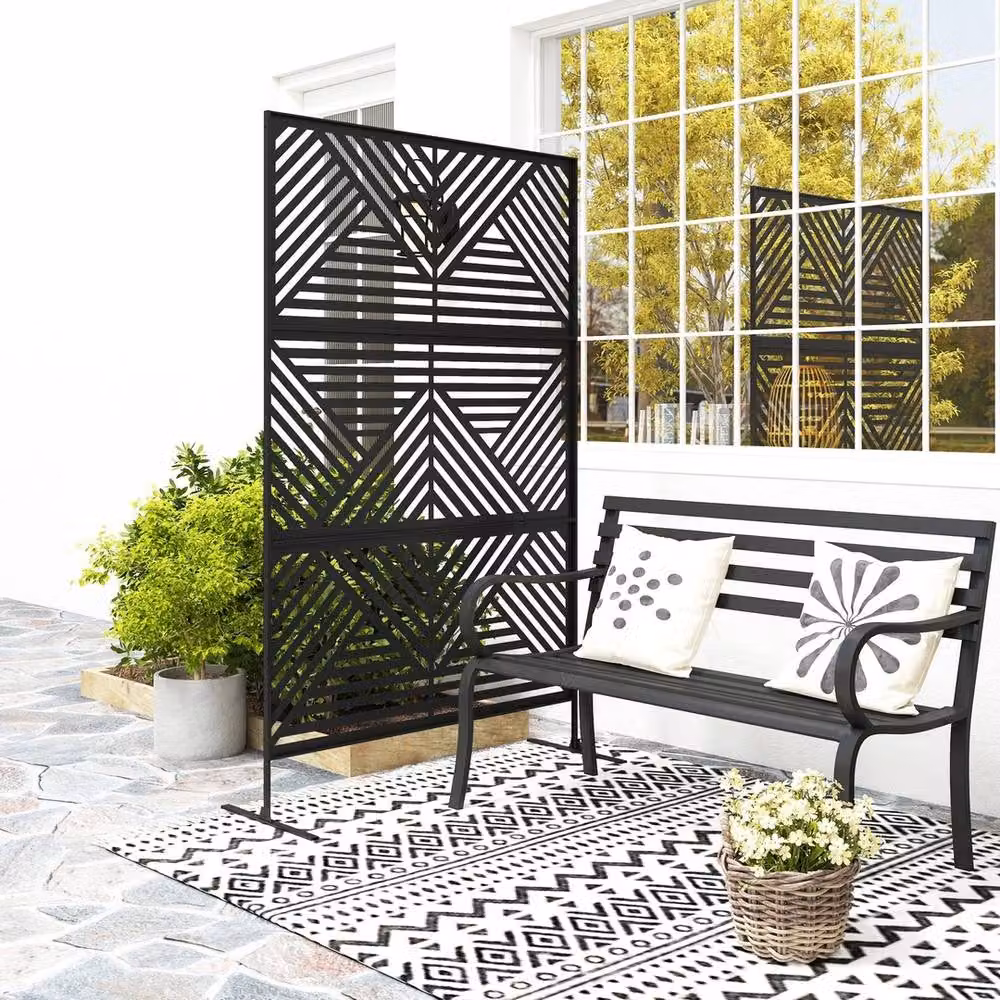 FORGEVIO Metal Decorative Freestanding Outdoor Privacy Screen in Black, W/D/H: 120 x 45 x 198 cm – 5
