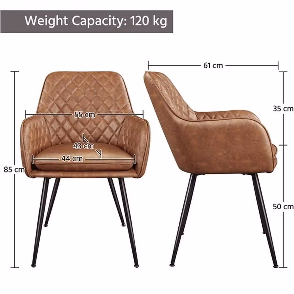 KORVIXA Set of 2 Modern Brown PU Leather Dining Chairs with Armrests – 2