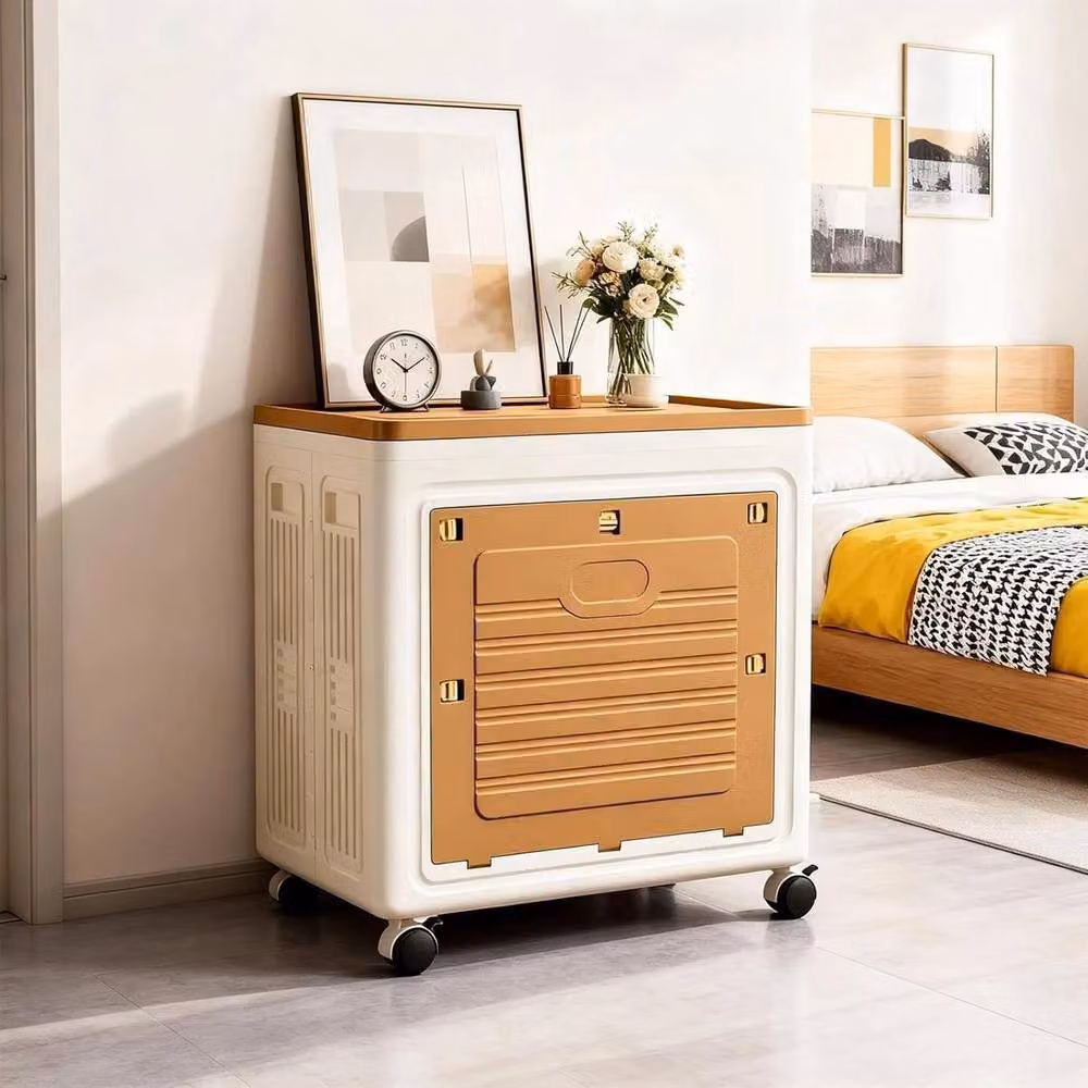 VOGREX 95 L Plastic Folding Storage Bins with Lid and Wheels, White and Multicolour – 4