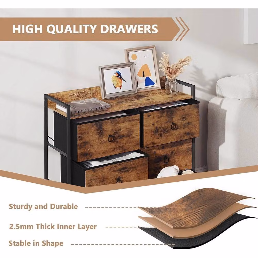 NESTLUNE Vintage Brown Chest of 6 Drawers, W: 100 cm, D: 15 cm – 3