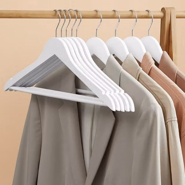 SONGMICS Set of 10 White Wooden Hangers with Non-Slip Bar and Notches