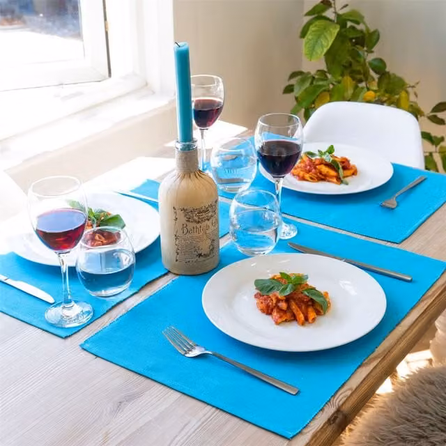 Nicola Spring Ribbed Cotton Placemats, Pack of 6, Blue, W: 48 cm, D: 33 cm