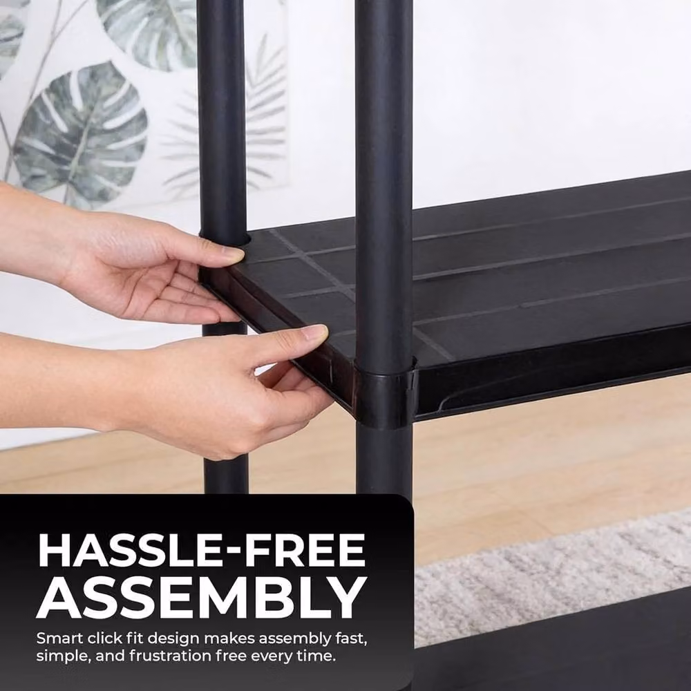 FORGEVIO 5 Tier Plastic Shelving Unit, Black, H 173 x W 60 x D 30 cm – 5