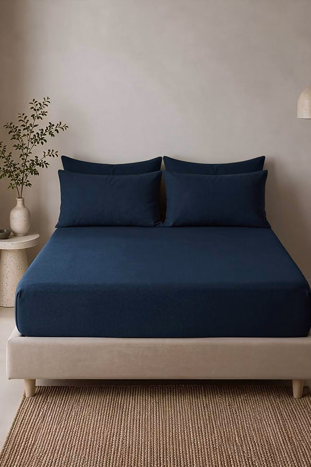 Larsson & Co Rönn Brushed Flannel Fitted Bedsheet in Blue, Cotton, W/D/H: 180 x 200 cm – 2