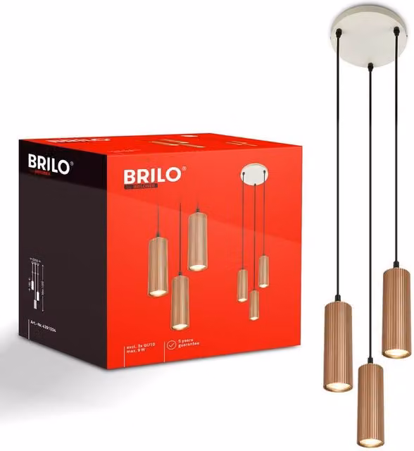 Briloner Coffee Height Adjustable 3-Light Pendant Light for GU10 Bulbs, Brown – 1