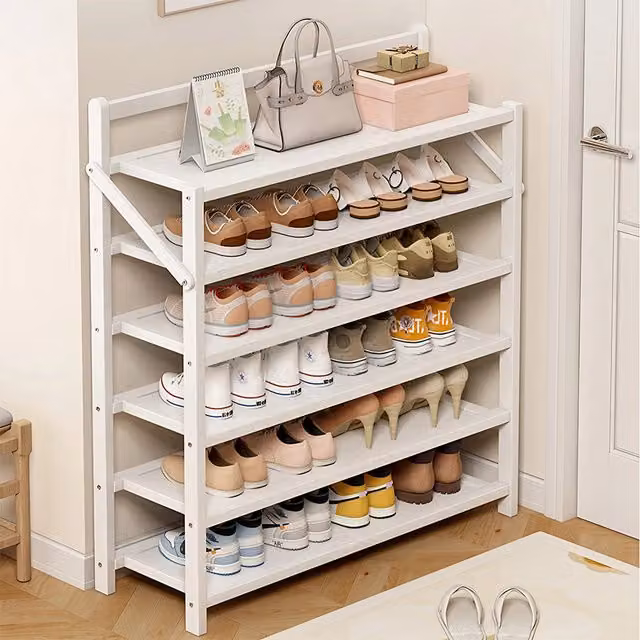 Lifeideas 6-Tier Foldable Bamboo Wood Shoe Rack in White
