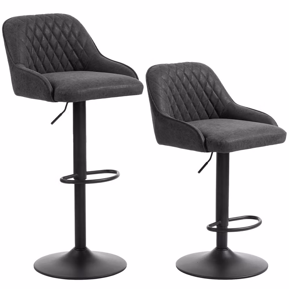 STILVORA Adjustable Swivel Bar Stool with Backrest in Black Synthetic Leather – 4