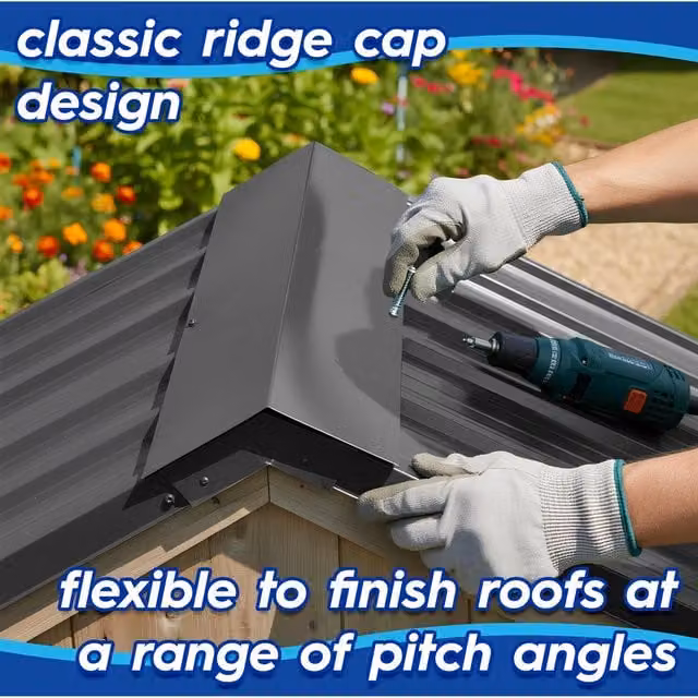 Harbour Housewares Anthracite Metal Roofing Ridge Caps, Pack of 5, W/D/H: 60 x 30 x 3.2 cm