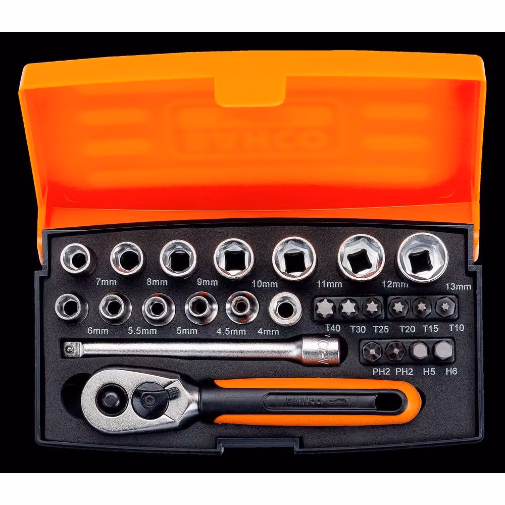 Bahco SL25 25-Piece Metric 1/4 Inch Drive Socket Set in Orange – 4