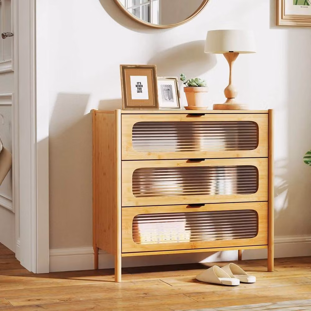KORVIXA Bamboo 3-Drawer Storage Cabinet and Dresser in Natural Brown with Soft-Close Drawers – 2