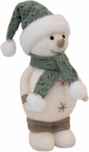 Four Candle Sage and White Standing Snowman Tabletop Decoration in Green and White