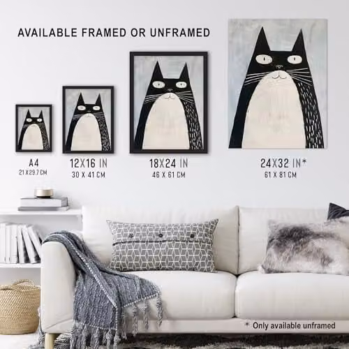 Artery8 Tuxedo Cat Wall Art Poster Print in Black and White, 18 x 24 Inch – 3