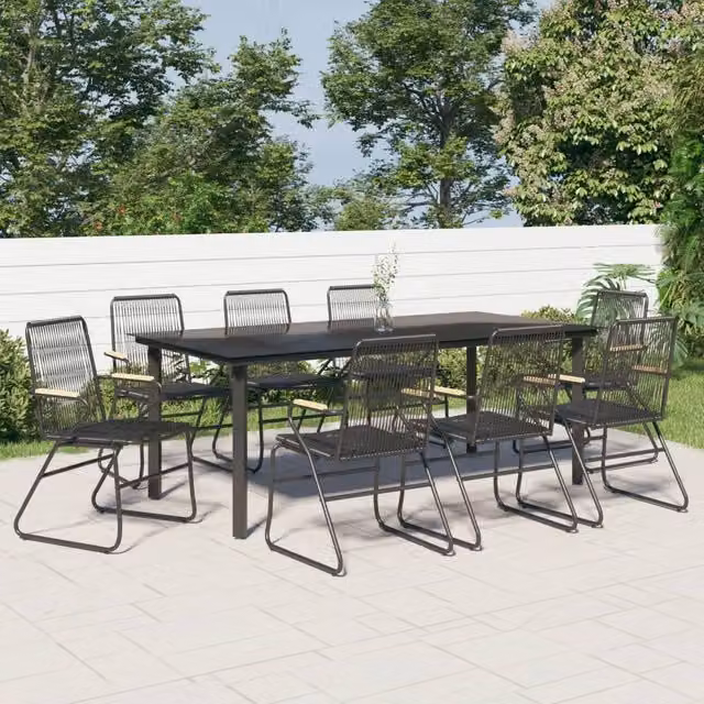 Berkfield Home 9 Piece Garden Dining Set in Black PVC Rattan and Steel – 1