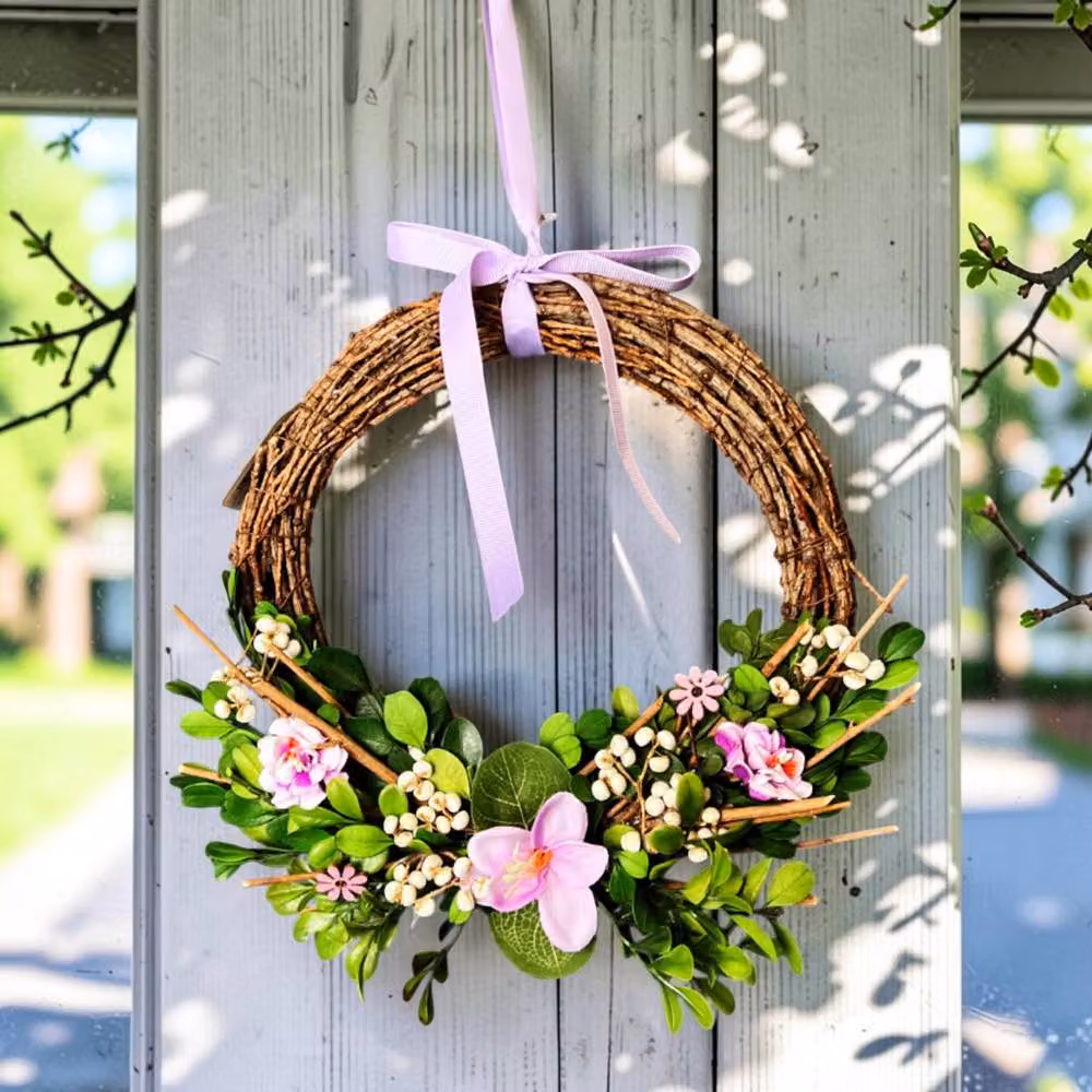 Four Candle Multicolour Small Boxwood and Flower Decorative Wreath, Diameter: 26 cm – 2