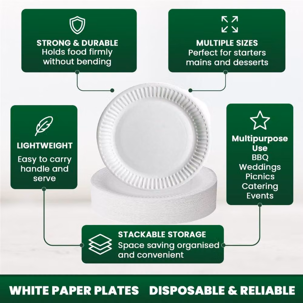 ECONX White Heavy Duty Biodegradable Disposable Paper Dinner Plates, 15 cm, 1000 Pieces – 2