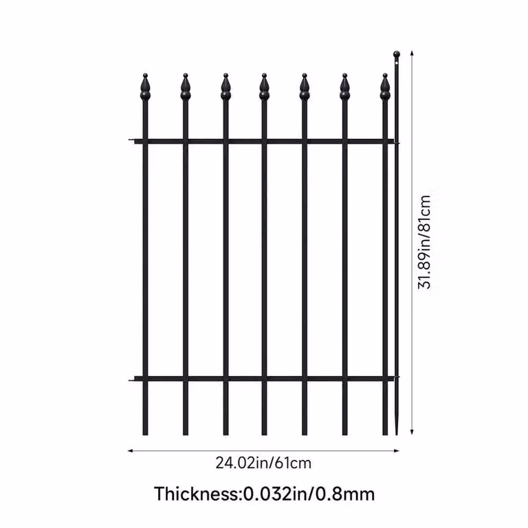 KORVIXA Black Powder-Coated Metal Decorative Garden Fencing Panel, W: 100 cm x H: 100 cm