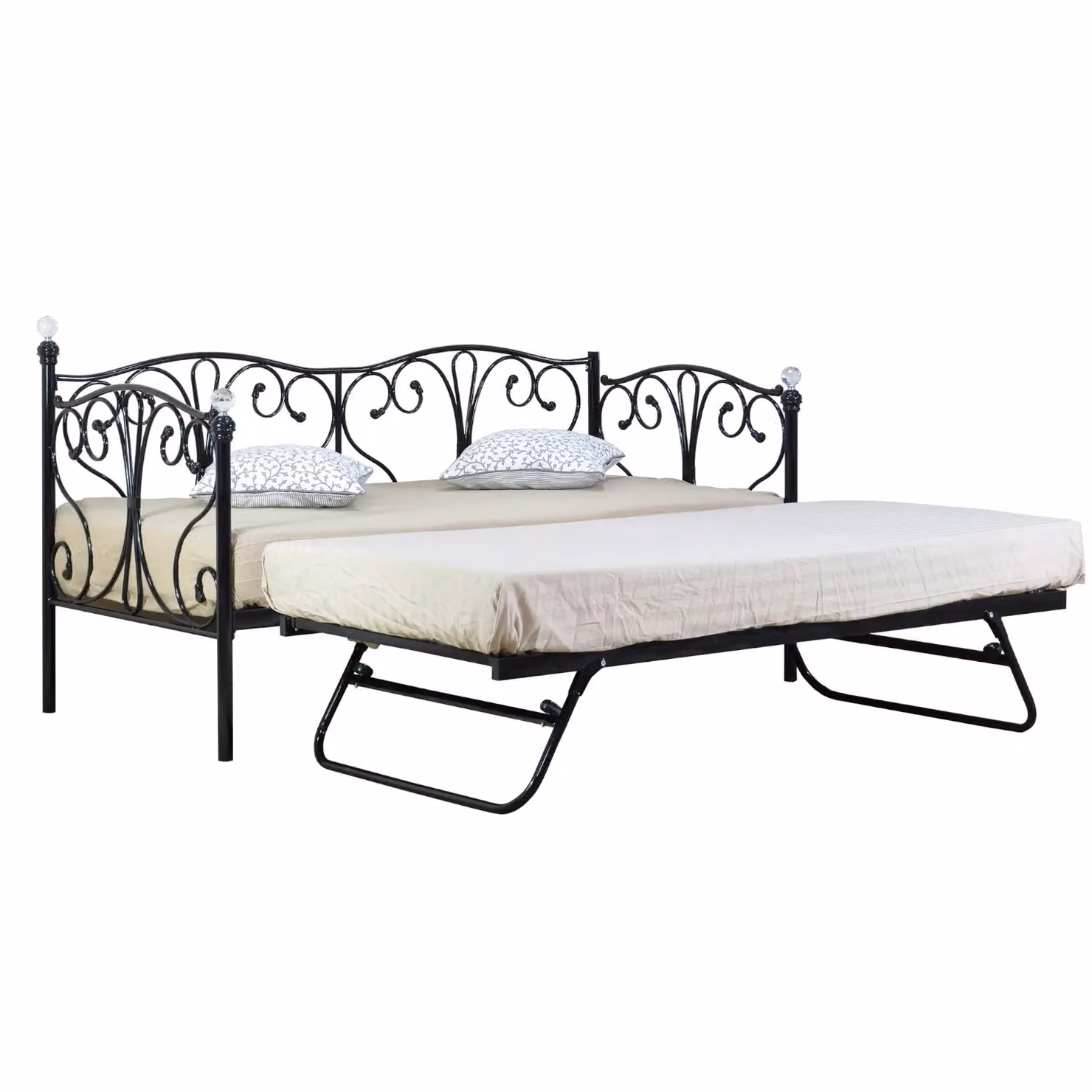 Comfy Living Ltd Metal Crystal Finial Day Bed with Trundle in Black, W/D/H: 80 x 200 cm – 2