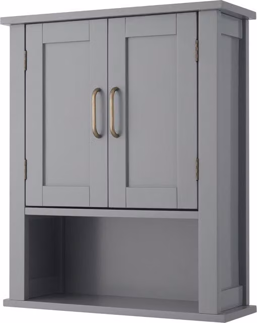Teamson Home Mercer Mid-Century Wooden Wall Mounted Bathroom Medicine Storage Cabinet in Grey