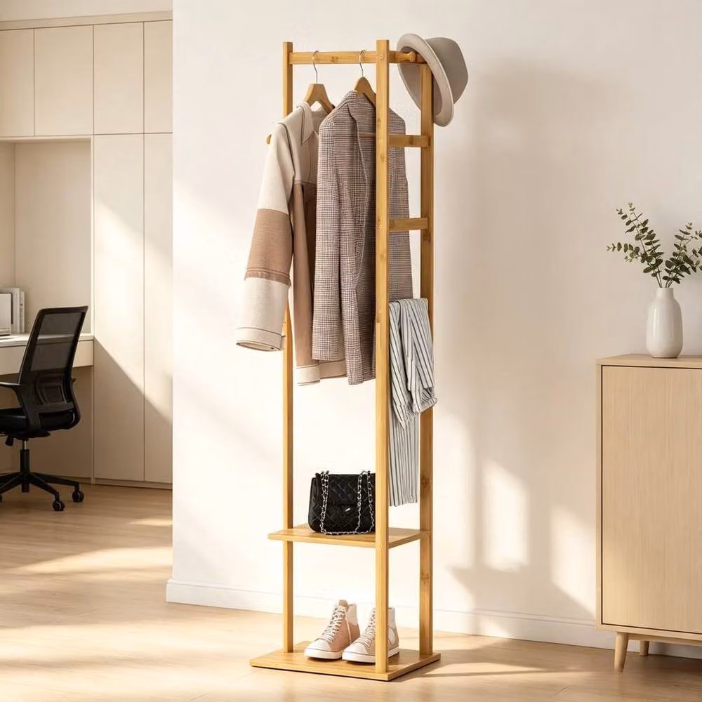 KORVIXA Brown Wood Freestanding Coat Tree and Hat Hanger Rack – 3