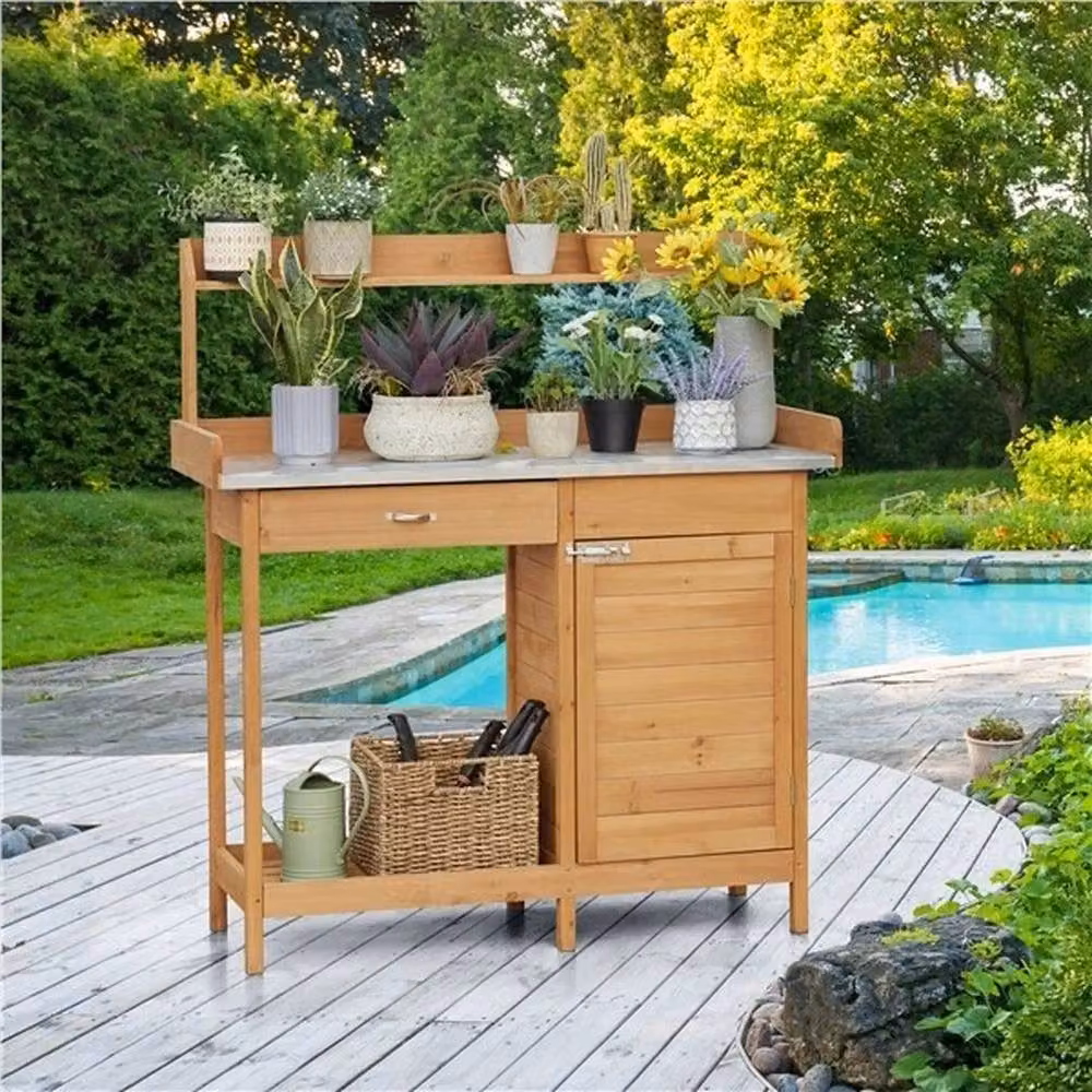 Kelvenix Garden Potting Bench in Natural Wood and Galvanised Steel – 2