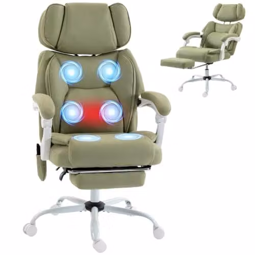 HOMCOM Modern Green Synthetic Leather Task Chair with Headrest and Armrests – 1