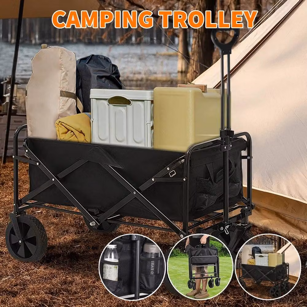 KORVIXA Heavy Duty Foldable Trolley Cart, Black Steel, Width: 52 cm – 4