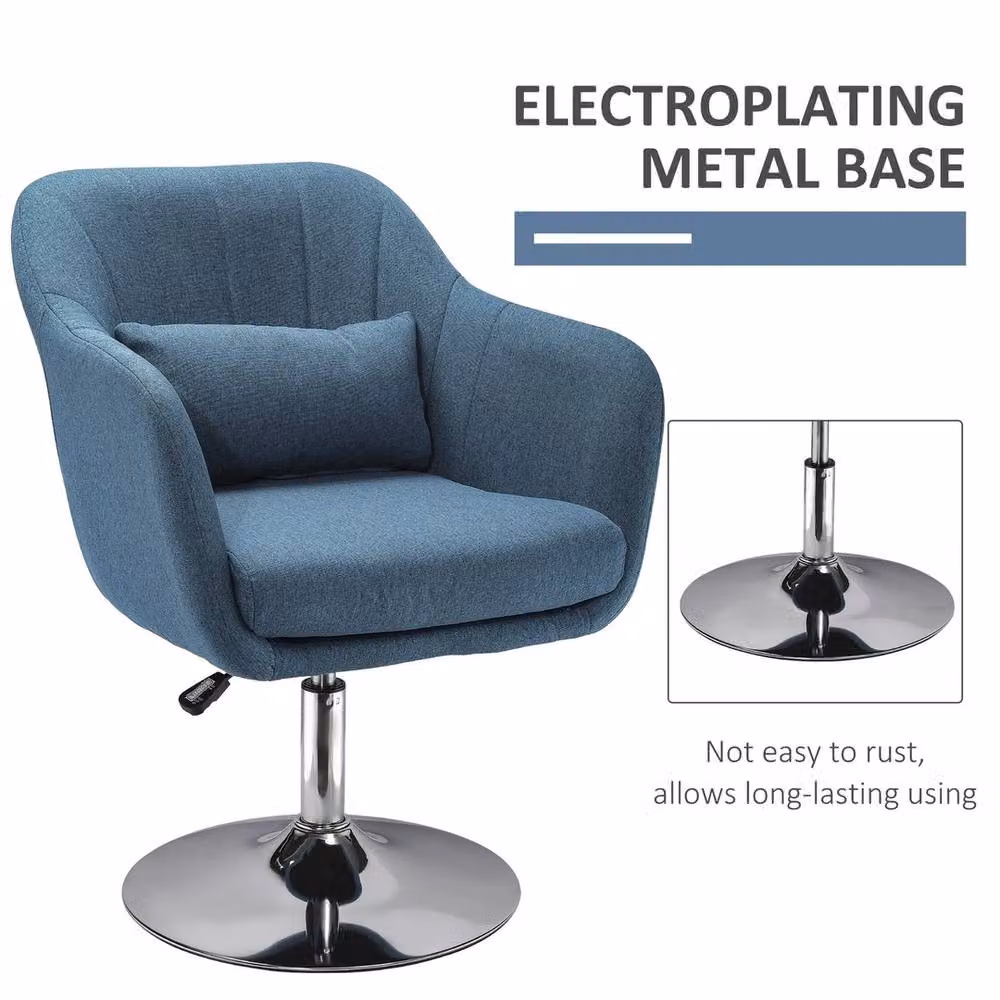 NESTLUNE Retro Blue Linen Swivel Tub Chair with Armrests, H 100 cm x W 57 cm x D 45 cm – 4