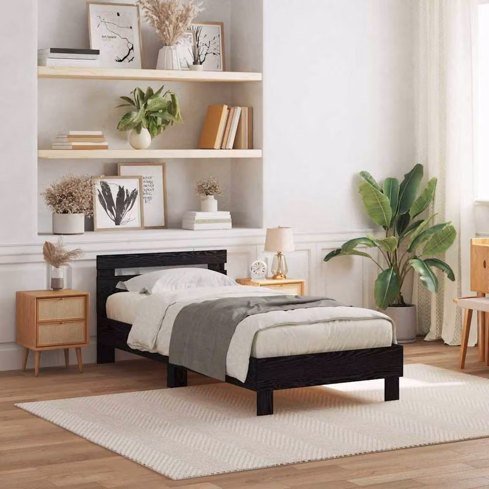 Berkfield Home Minimalist Bed Frame with Under-Bed LED Lighting in Black Oak, W/D/H: 90 x 190 cm – 2