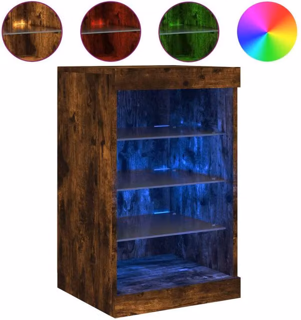 Berkfield Home Modern Sideboard with Integrated LED Lights in Smoked Oak Brown, W/D/H: 41 x 37 x 67 cm – 1