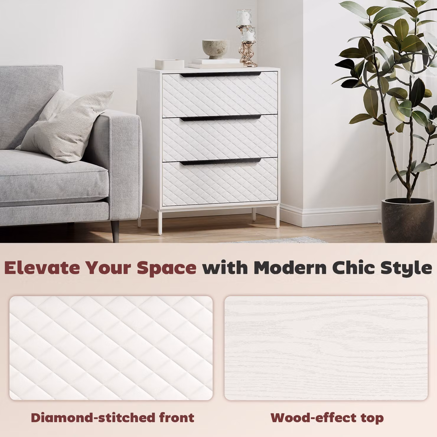 HOMCOM White Modern Chest of Drawers with 3 Fabric Drawers and Aluminium Handles – 4