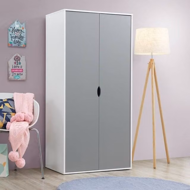 Timber Art Design Alton 2 Door Double Wardrobe in White with Soft Close Doors, H 165 x W 79 x D 46.5 cm