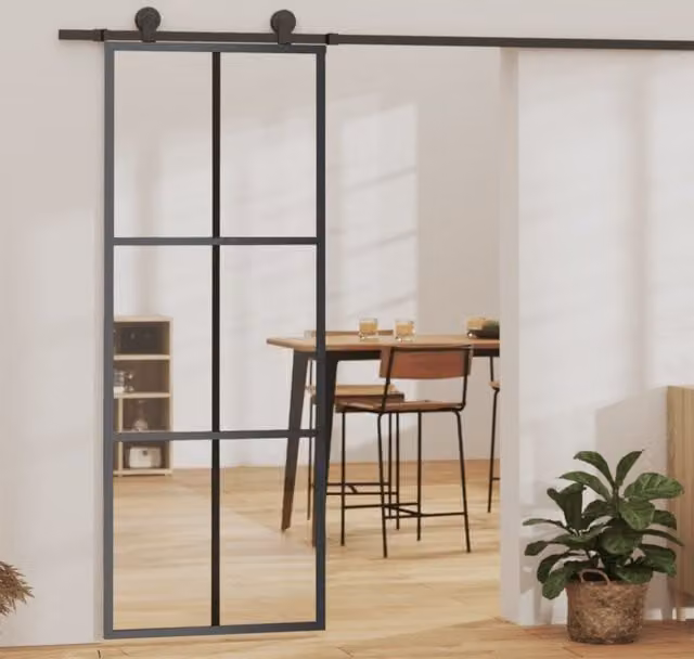 Berkfield Home Sliding Glass and Aluminium Door with Hardware Set, Black, W: 76 cm, H: 205 cm – 1