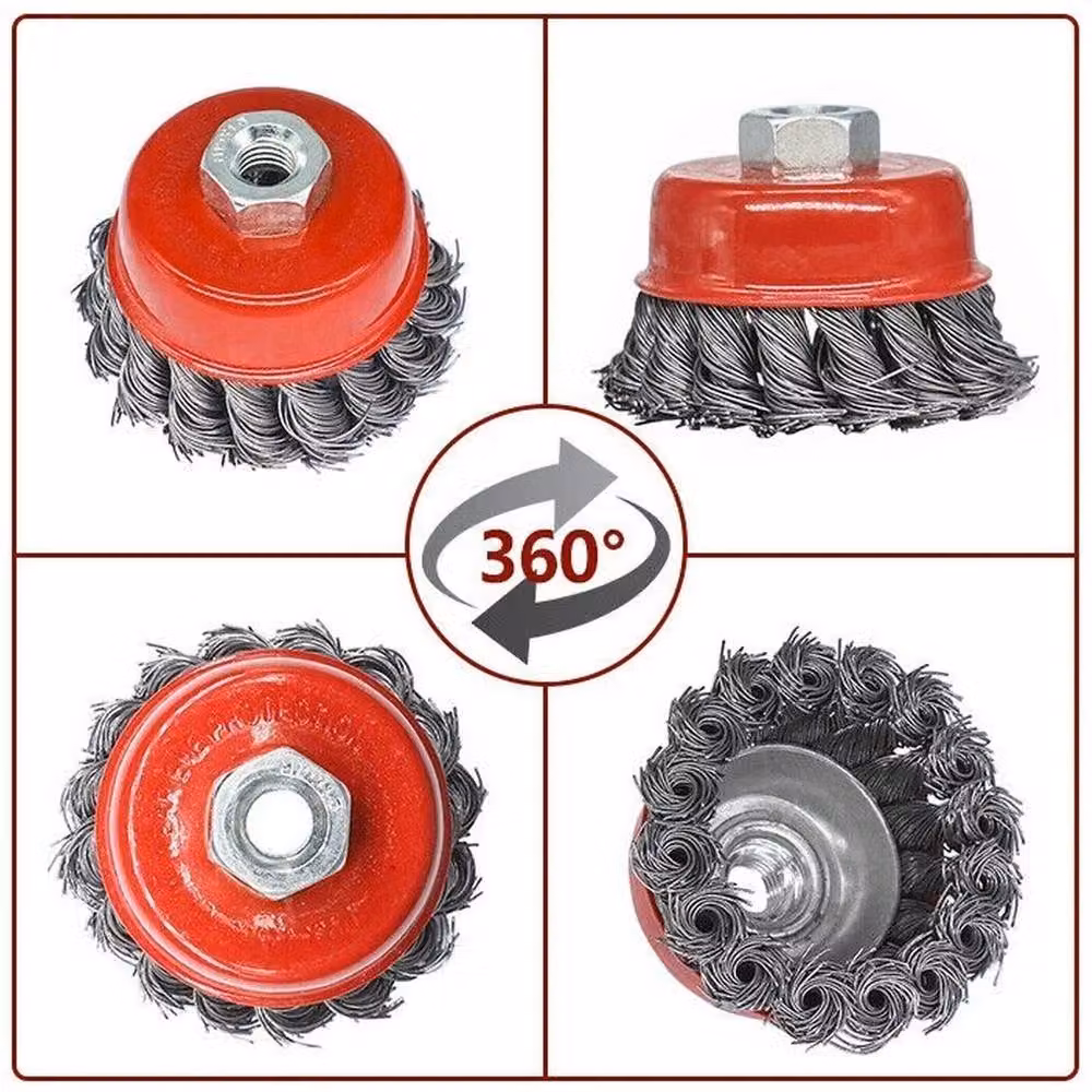 VOGREX 8-Piece Red Twist Knot Wire Cup Brush Set for M14 Angle Grinders – 3