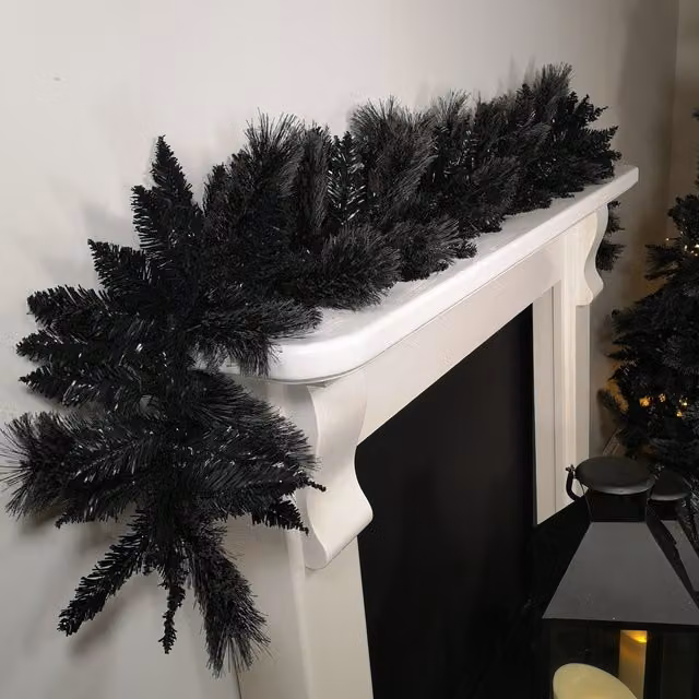 Premier 1.8m Plain Black Tipped Artificial Christmas and Halloween Garland – 1