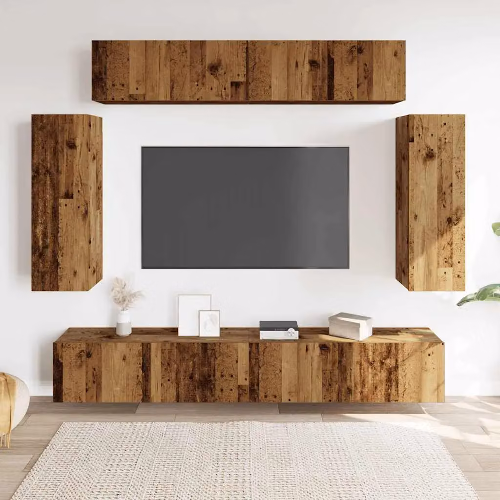 Berkfield Home 6 Piece Wall-mounted TV Cabinet Set in Brown Old Wood Finish – 2