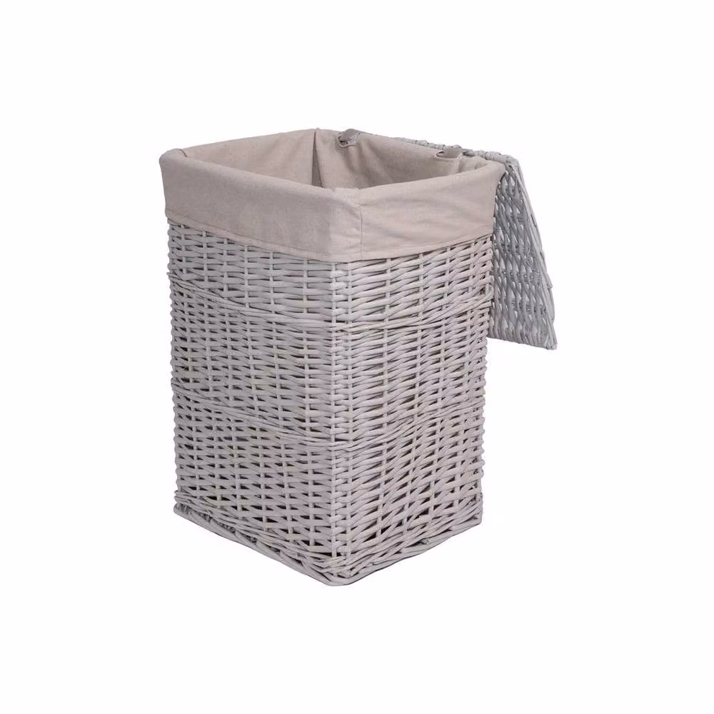 FLAVORA Grey Painted Rectangle Wicker Laundry Basket with Removable Bag, W/D/H: 50 x 50 x 50 cm – 2