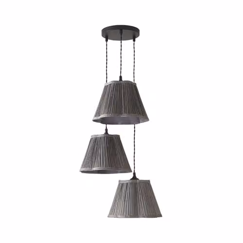 ValueLights Loralei Grey and Black Pleated Faux Silk 3 Drop Cluster Ceiling Light with Included LED Bulbs – 1