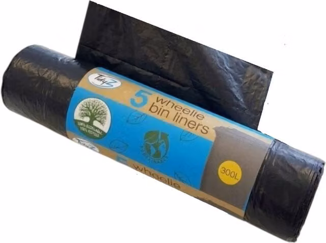 TidyZ Black Recyclable Wheelie Bin Liners, 300L, Pack of 3