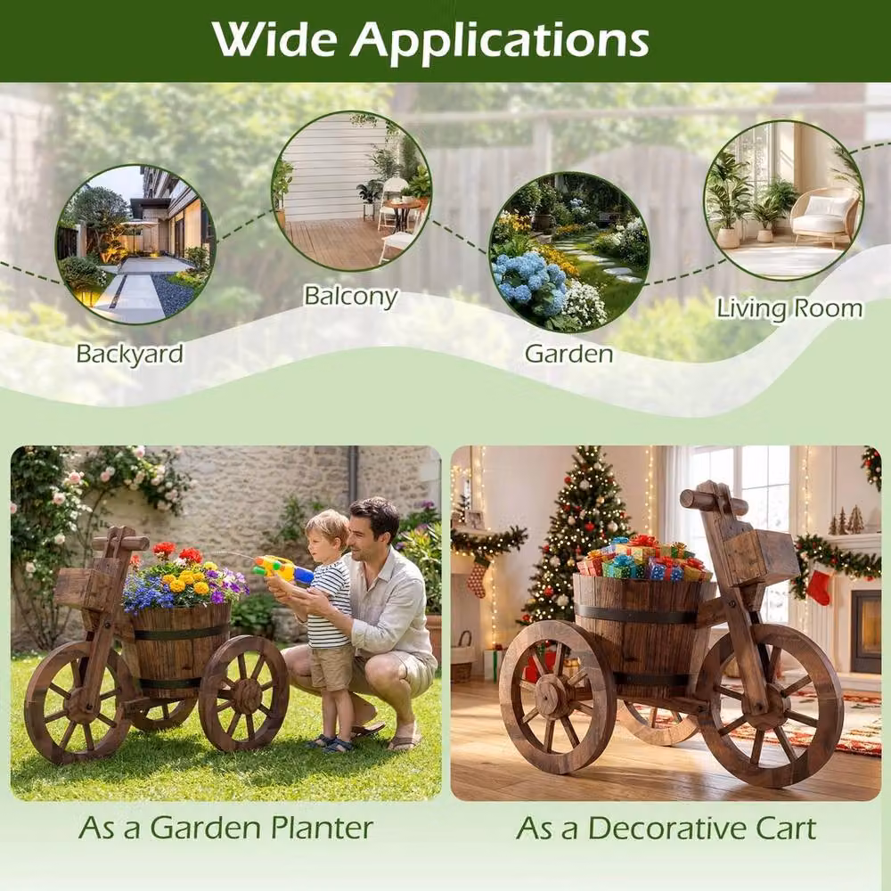VOGREX Brown Barrel Tricycle Planter for Indoor and Outdoor Use – 5