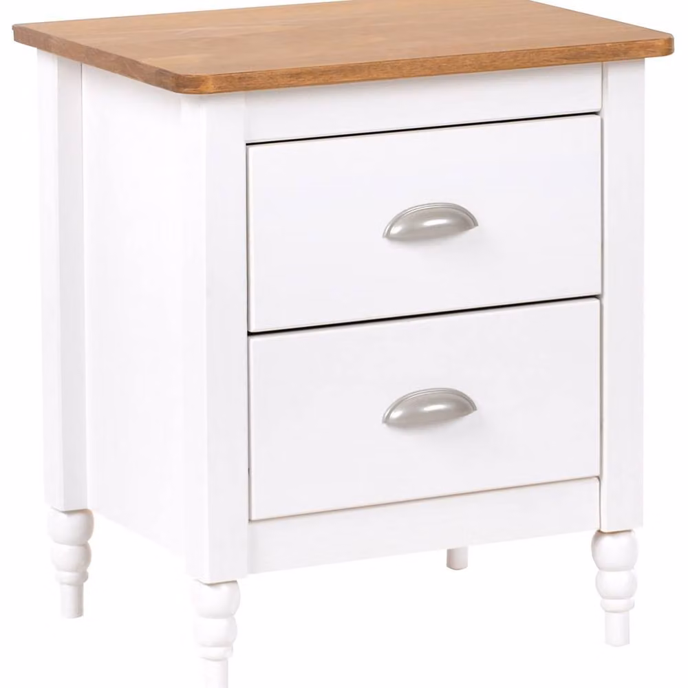 Wyld and Coco Retro Bedside Table with White Lacquered Finish and Natural Pine Top – 2