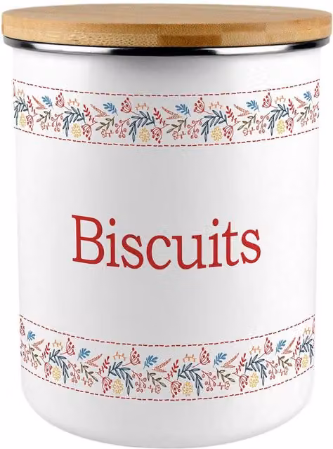 Purely Home Folk Embroidery Floral Enamel Biscuit Tin in Red and White