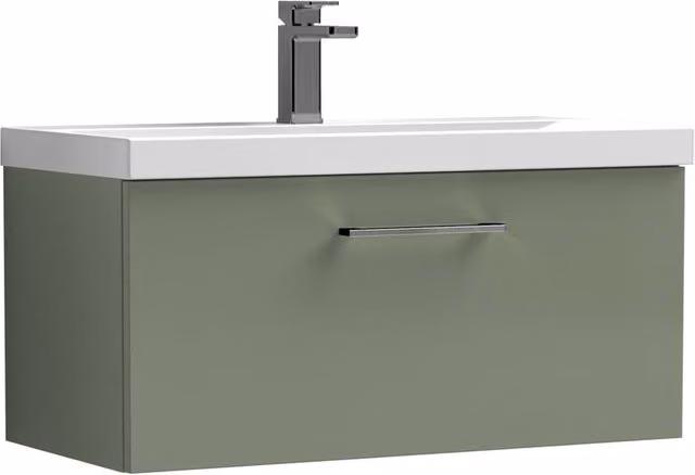 Balterley 800mm Wall Hung 1 Drawer Vanity Basin Unit in Satin Green with Pewter Handle – 1