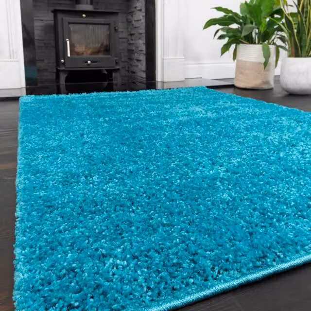 The Rug House Modern Petrol Turquoise Shaggy Area Rug, W: 150 cm, D: 80 cm